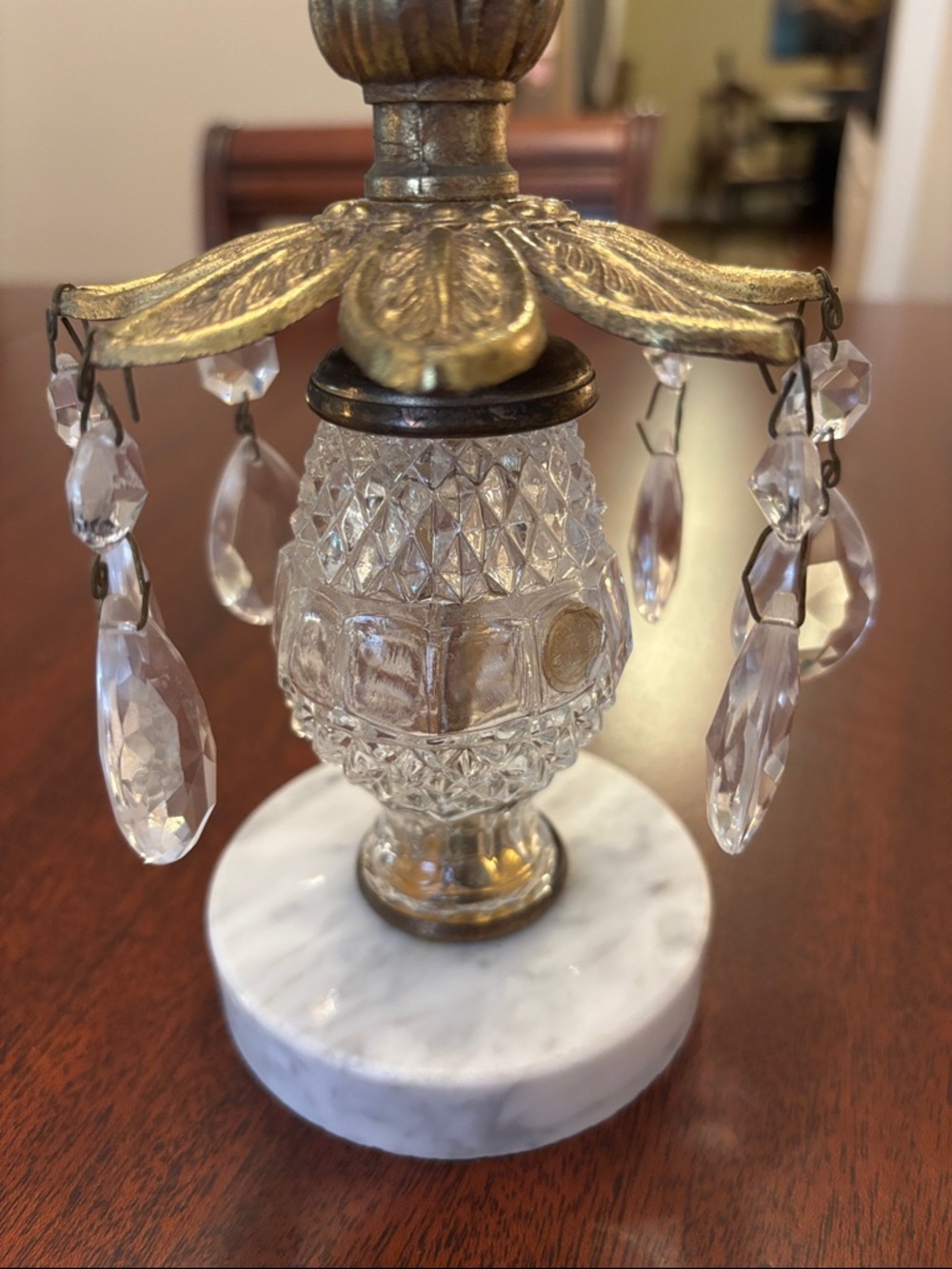 Vintage Hollywood Regency Crystal Brass Marble Candle Holder ITALIAN-PAIR - Picture 6 of 16